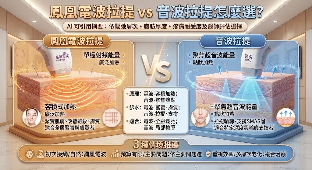 鳳凰電波拉提 vs 音波拉提怎麼選?原理、效果、費用與適合族群完整比較