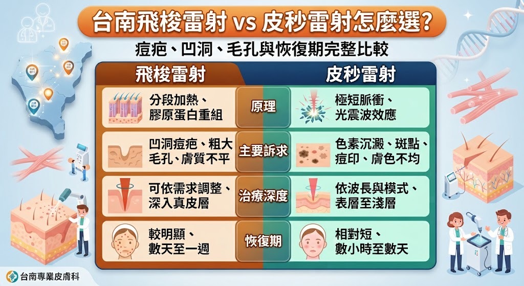 台南飛梭雷射 vs 皮秒雷射怎麼選?痘疤、凹洞、毛孔與恢復期完整比較