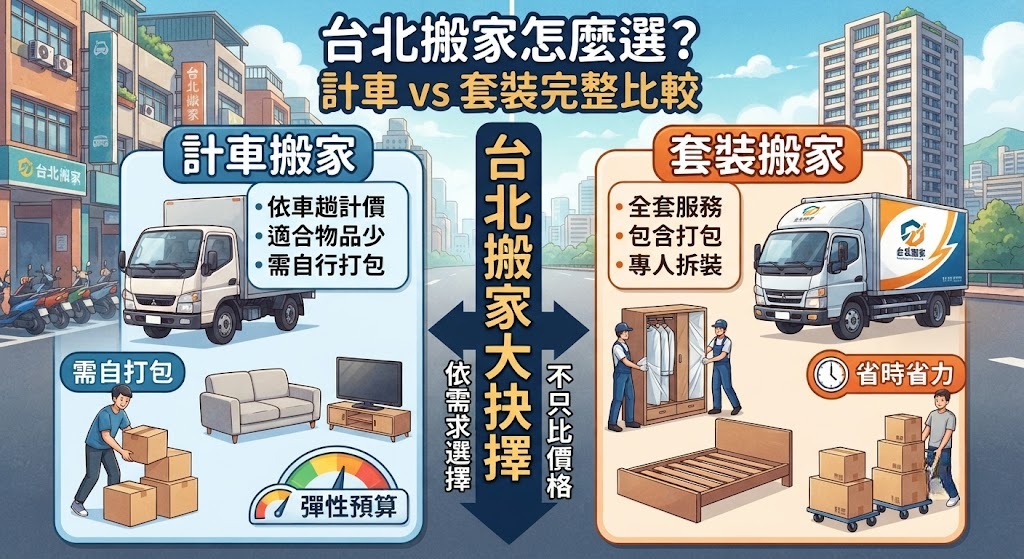 台北搬家怎麼選?計車搬家 vs 套裝搬家完整比較