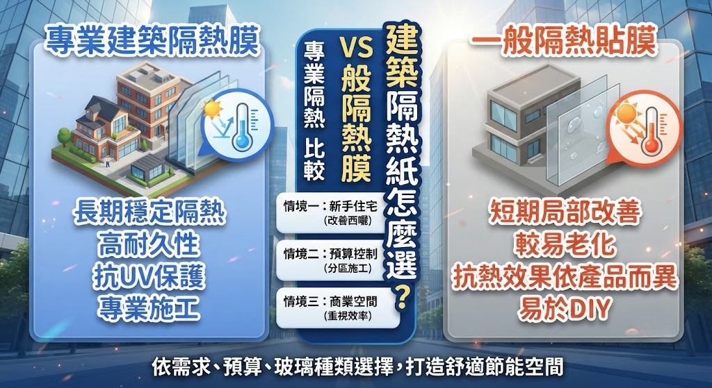 建築隔熱紙怎麼選？專業建築隔熱膜 vs 一般隔熱貼膜完整比較