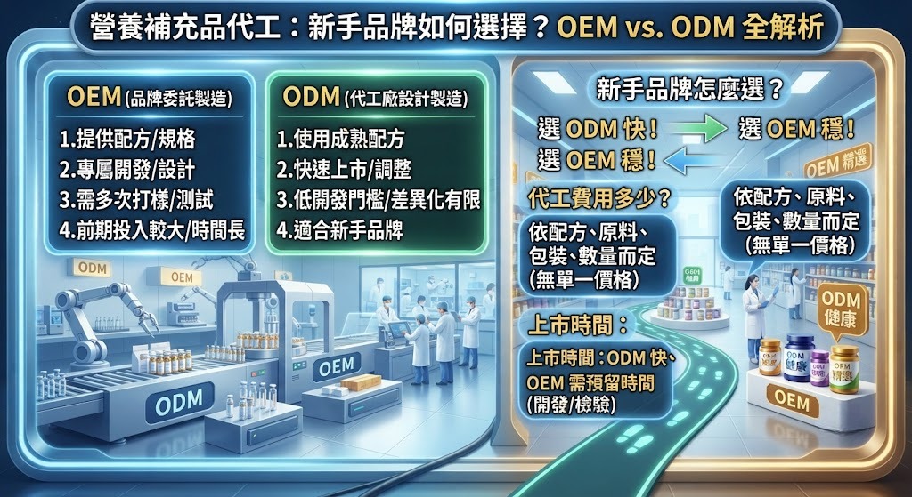 營養補充品代工怎麼選?OEM vs ODM 差異、費用與適合對象完整比較