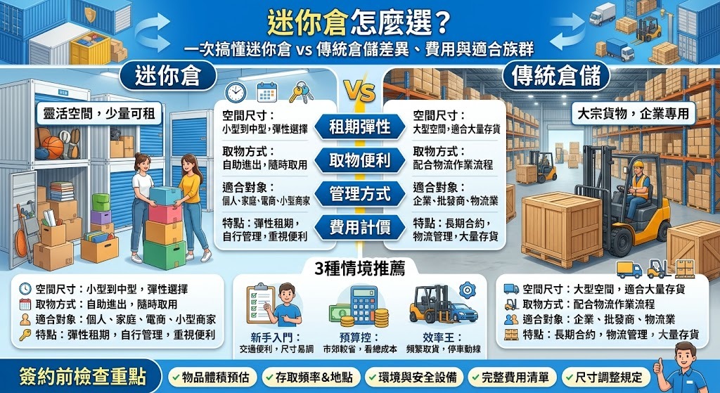 迷你倉怎麼選?自助迷你倉 vs 傳統倉儲差異、費用與適合族群一次看