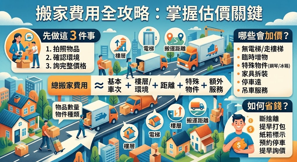 搬家費用怎麼算？一車價格、加價原因、估價流程與省錢方法一次看