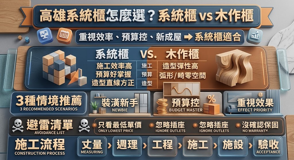 高雄系統櫃怎麼選？系統櫃 vs 木作櫃差異、費用與適合族群一次看