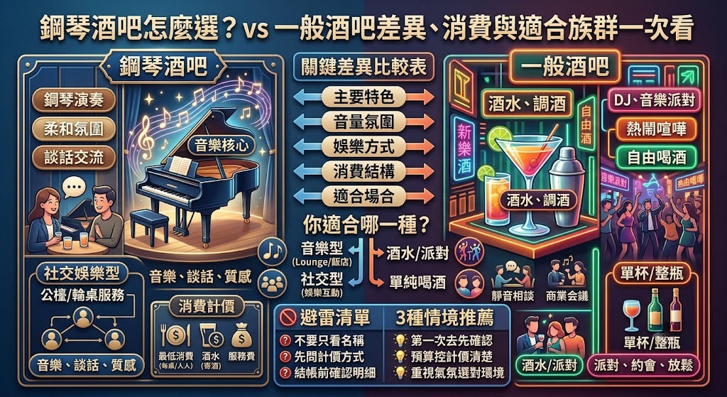 鋼琴酒吧怎麼選?鋼琴酒吧 vs 一般酒吧差異、消費方式與適合族群一次看