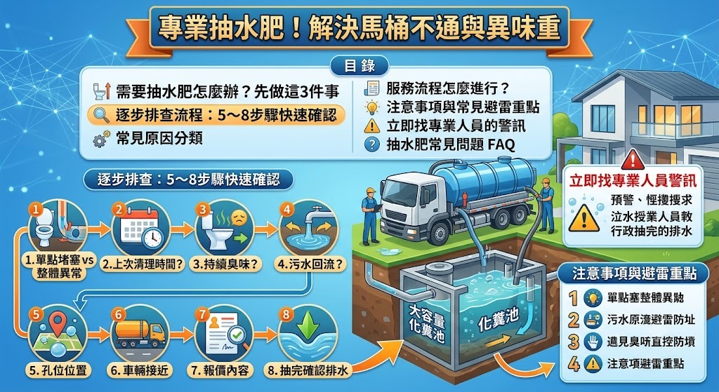 抽水肥怎麼辦?常見原因、排查流程、費用與注意事項一次看懂
