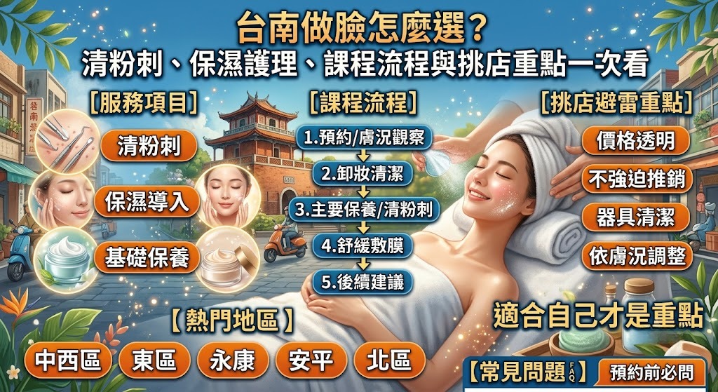 台南做臉怎麼選？清粉刺、保濕護理、課程流程與挑店重點一次看