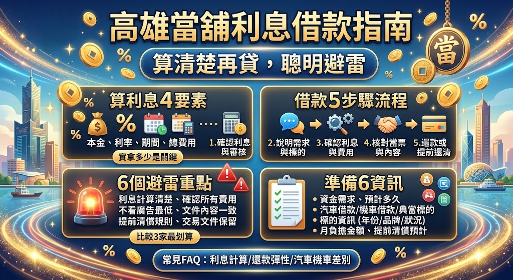 高雄當舖利息怎麼算?借款流程、費用影響因素與避雷重點一次看