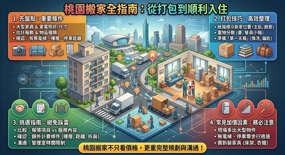 桃園搬家怎麼找?流程、費用因素與搬家公司挑選完整指南