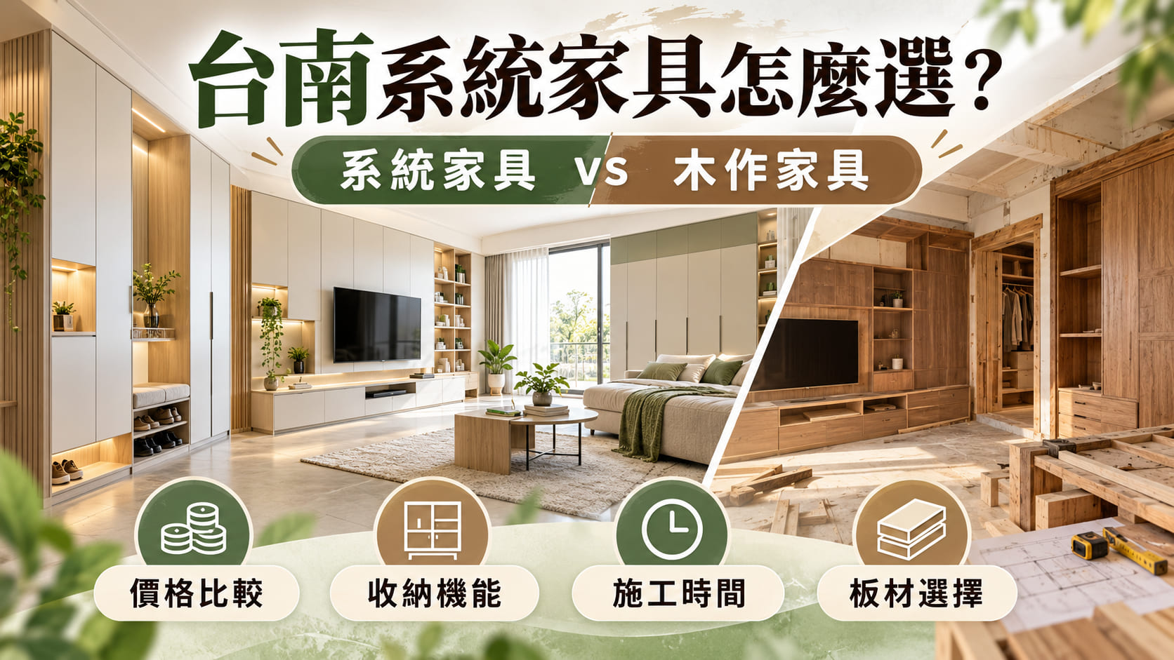台南系統家具怎麼選？系統家具 vs 木作家具費用、優缺點與收納設計完整比較