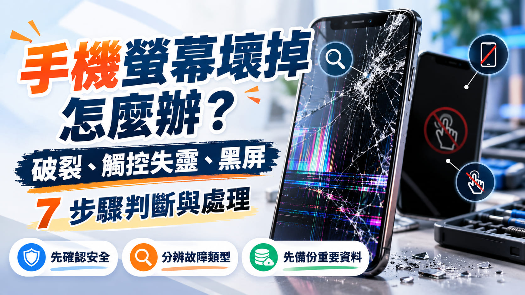 手機螢幕壞掉怎麼辦？從破裂、觸控失靈到黑屏，7 步驟判斷與處理