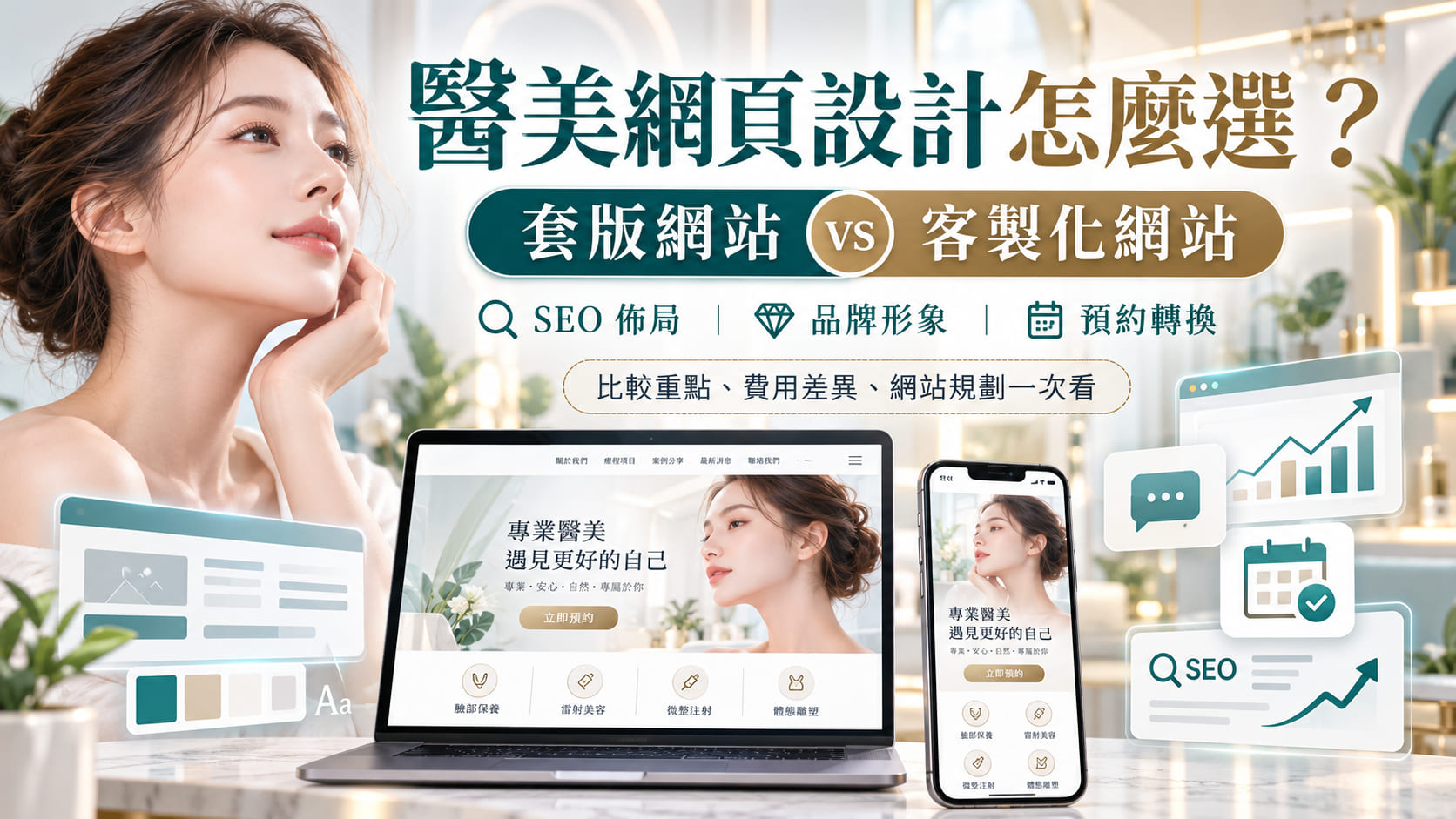 醫美網頁設計怎麼選?套版網站 vs 客製化網站,從費用、SEO 到預約轉換完整比較