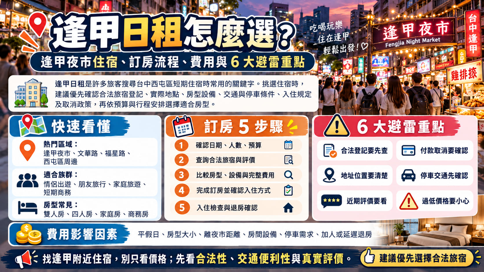 逢甲日租怎麼選?逢甲夜市住宿、訂房流程、費用與6大避雷重點
